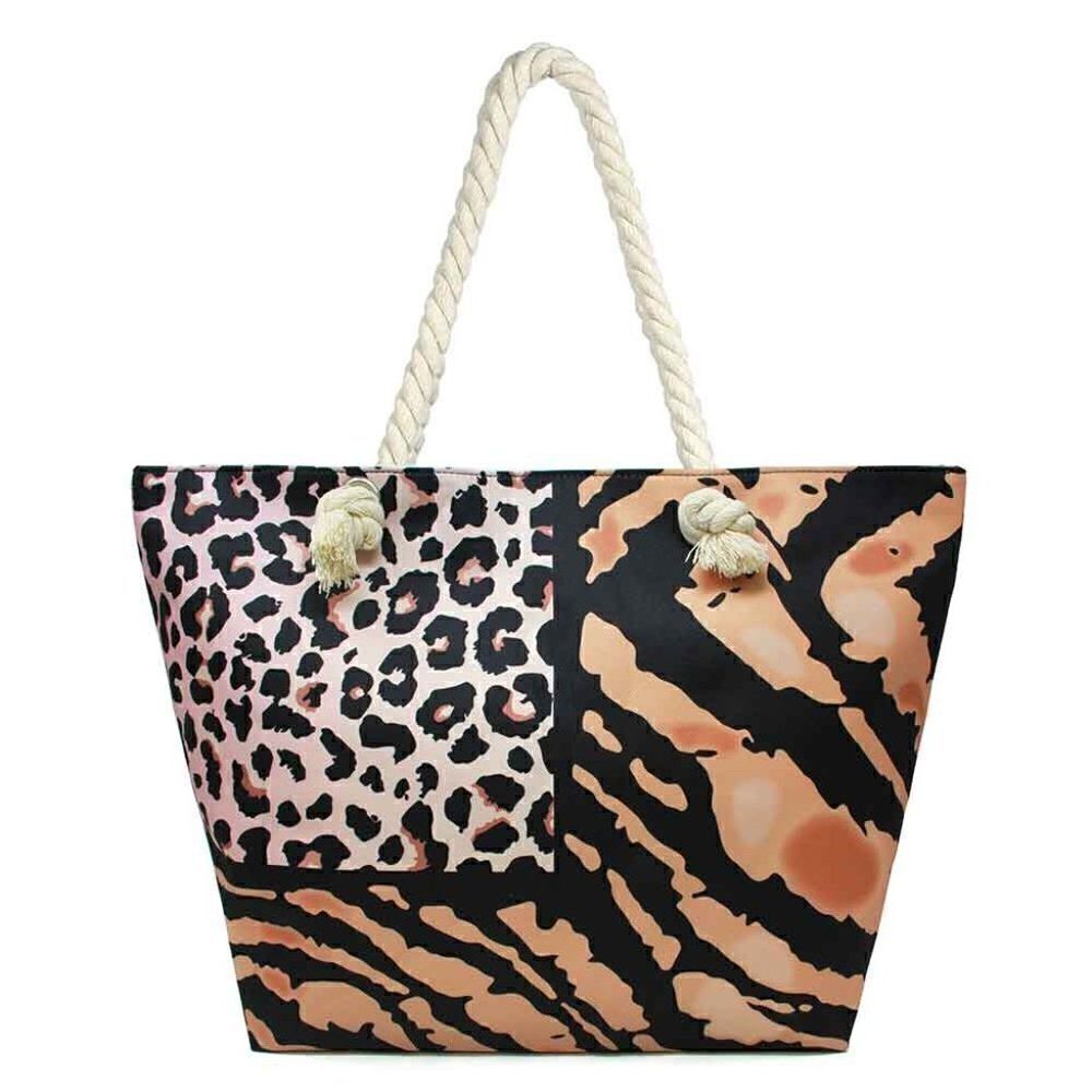 Zebra Leopard Pattern Print Beach Tote Bag NWT